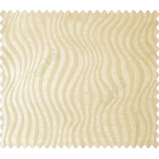 Beige self design continuous small trendy waves on stripe textured base fabric main curtain